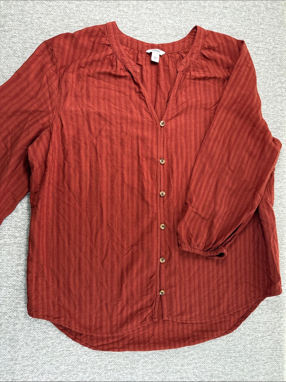 Sonoma Rust-Red (stone brown) Button Front 3/4 Sleeves Blouse Size L